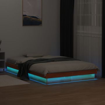 LED рамка за легло восъчнокафяв 135x190 см борово дърво масив