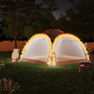 Парти шатра с LED и 4 стени, 3,6x3,6x2,3 м, сиво и оранжево