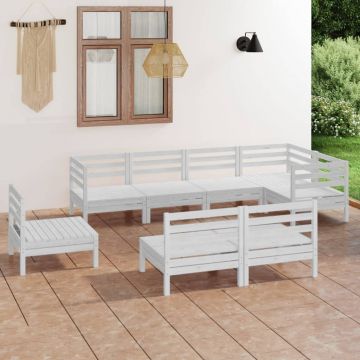 Градински лаундж комплект Arvin, 8 части, бял, бор масив