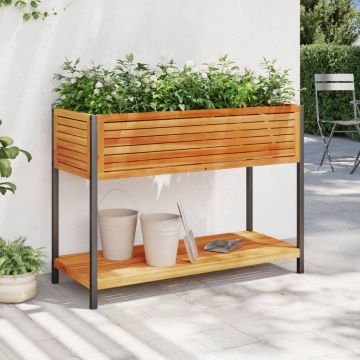 Градинска кашпа с рафт 80x45x80 см масивна акация и стомана