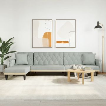 Г-образно разтегателно канапе светлосиво 271x140x70 см кадифе