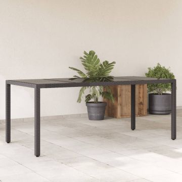 Градинска маса със стъклен плот черен 190x90x75 см полиратан