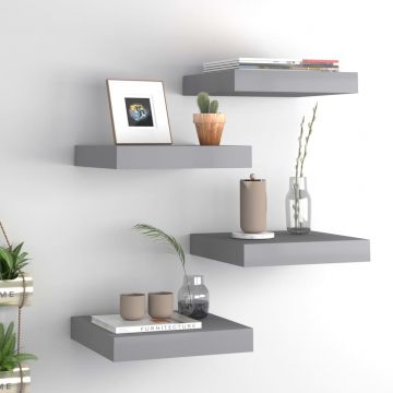 Окачени стенни рафтове, 4 бр, сиви, 23x23,5x3,8 см, МДФ