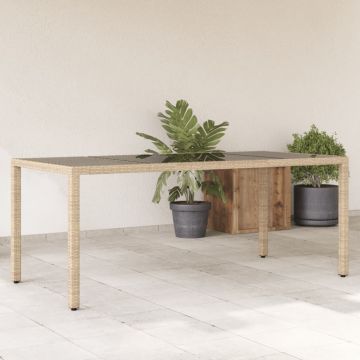 Градинска маса със стъклен плот черен 190x90x75 см полиратан