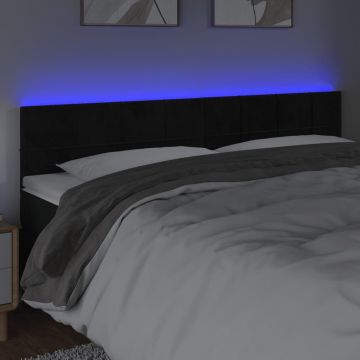 LED горна табла за легло, черна, 180x5x78/88 см, кадифе