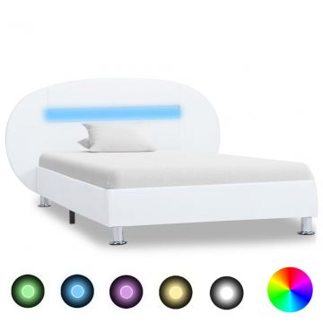 Рамка за легло с LED Butt, бяла, изкуствена кожа, 100x200 cм