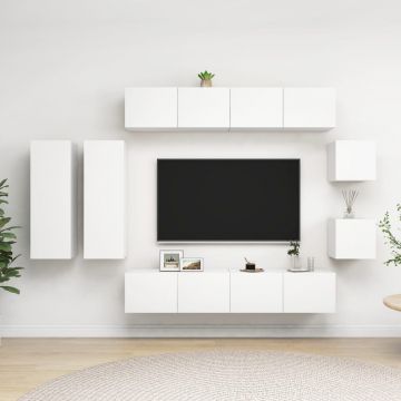 Комплект ТВ шкафове от 8 части Kaja, бял, инженерно дърво