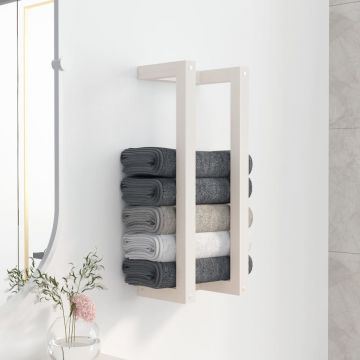 Поставка за хавлии Бяло 23x18x60 см борово дърво масив