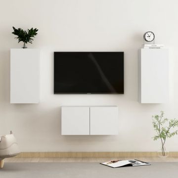 Комплект ТВ шкафове от 3 части Mclellan, бял, инженерно дърво