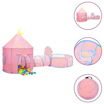 Детска палатка за игра с 250 топки розова 301x120x128 см