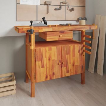 Работна маса с чекмедже и менгемета, 124x52x83 см, акация масив