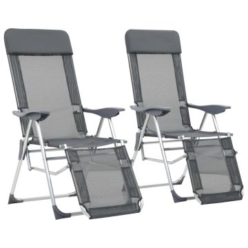 Сгъваеми къмпинг столове с поставки за крака 2 бр сив textilene