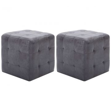 Пуфове, 2 бр, сиви, 30x30x30 см, изкуствен велур
