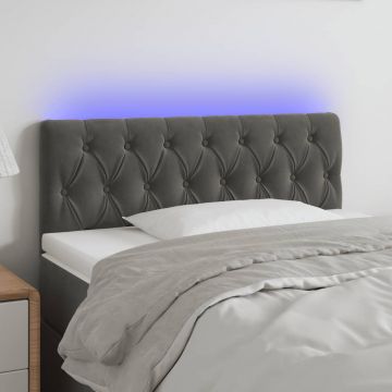 LED Горна табла за легло, тъмносива, 90x7x78/88 см кадифе