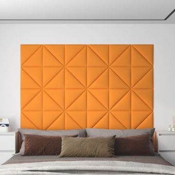 Стенни панели, 12 бр, светложълт, 30x30 см, плат, 0,54 м²