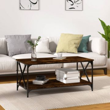 Маса за кафе опушен дъб 100x50x45 см инженерно дърво и желязо