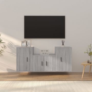 Комплект ТВ шкафове от 3 части, сив сонома, инженерно дърво