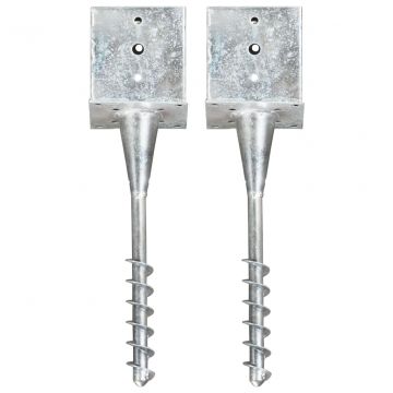 Заземителни колове 2 бр сребро 14x14x58 см поцинкована стомана