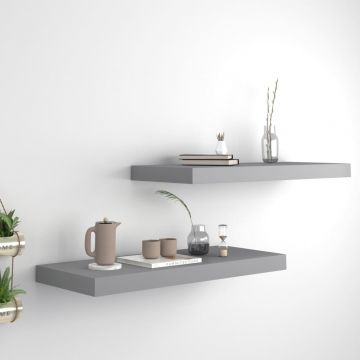 Окачени стенни рафтове, 2 бр, сиви, 60x23,5x3,8 см, МДФ