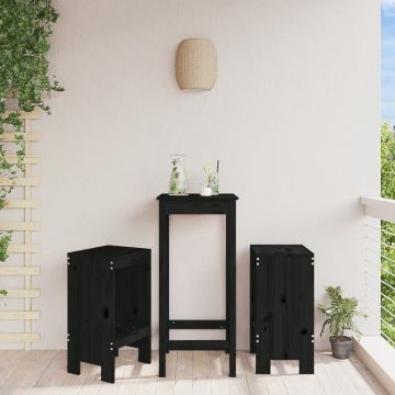 Бар табуретки 2 бр черни 40x36x75 см борово дърво масив