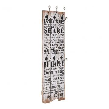 Закачалка за дрехи с 6 куки, 120х40 см, "FAMILY RULES"