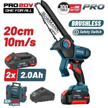 Акумулаторен верижен трион Bormann Pro BBP5441X22C, 20 V, 2x2Ah, 20 см (083665)
