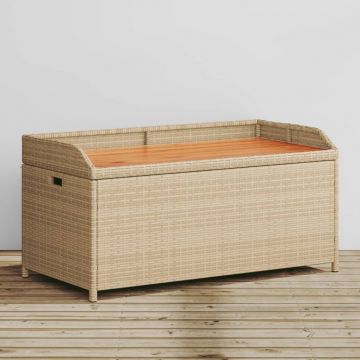 Пейка за съхранение микс бежово 100x50x52 см полиратан и акация