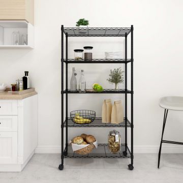 5-етажен стелаж за съхранение с колела 75x35x155 см черен 250кг Simons