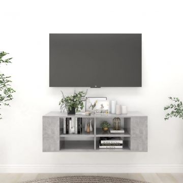 ТВ шкаф за стенен монтаж, бетонно сив, 102x35x35 см, ПДЧ