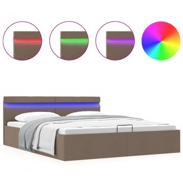 Легло с повдигащ механизъм с LED, таупе, текстил, 160x200 см