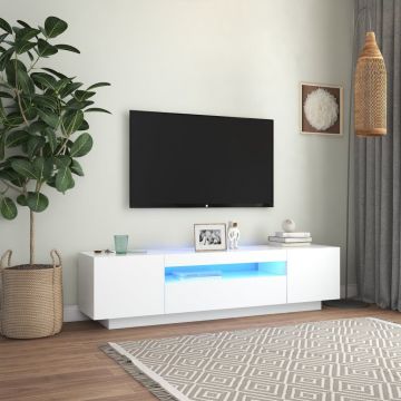 ТВ шкаф с LED осветление, бял, 160x35x40 см