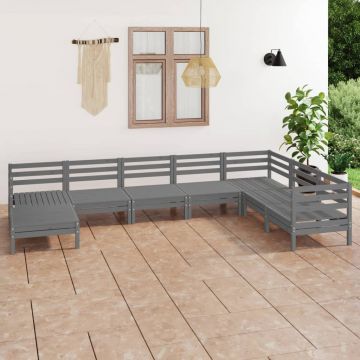 Градински лаундж комплект Kerrie, 8 части, сив, бор масив
