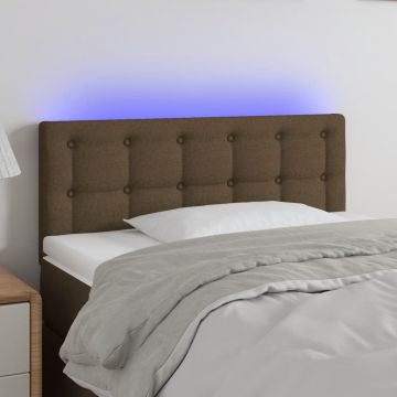 LED горна табла за легло, тъмнокафява, 90x5x78/88 см, плат