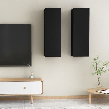 ТВ шкафове, 2 бр, черни, 30,5x30x90 см, инженерно дърво