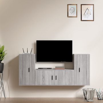 Комплект ТВ шкафове от 3 части, сив сонома, инженерно дърво