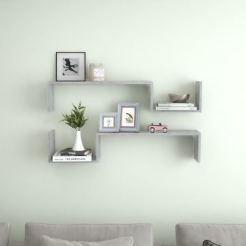Стенни рафтове 2 бр бетонно сиви 100x15x20 см инженерно дърво