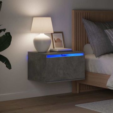 Нощно шкафче за стена с LED осветление, бетонно сиво