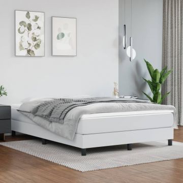 Рамка за легло с пружини бяла 140x200 см изкуствена кожа
