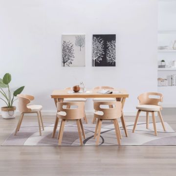 Трапезни столове Whiteley, 6 бр, кремави, извито дърво и изкуствена кожа