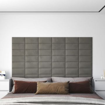 Стенни панели Walls, 12 бр, светлосиви, 30x15 см, кадифе, 0,54 м²