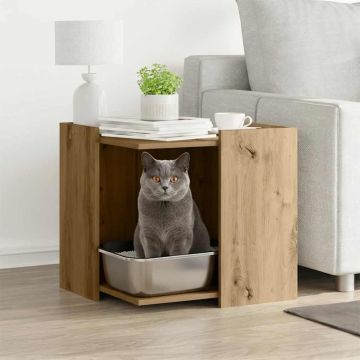 Заграждение за котешка тоалетна 53x53x51 см инженерно дърво