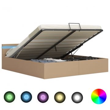 Хидравлично легло с LED капучино изкуствена кожа 160x200 cм