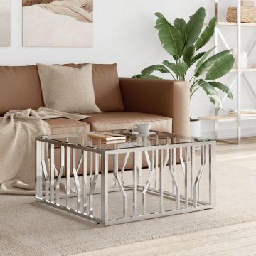 Маса за кафе 80x80x40 cм неръждаема стомана и стъкло