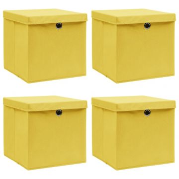 Кутии за съхранение с капаци 4 бр жълти 32x32x32 см плат