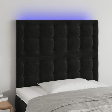 LED горна табла за легло, черна, 80x5x118/128 см, кадифе