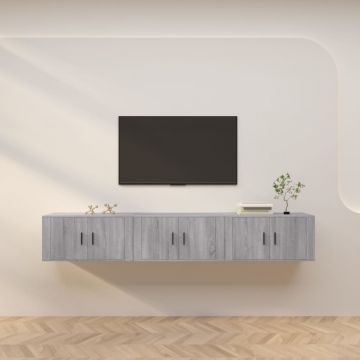 ТВ шкафове със стенен монтаж, 3 бр, сив сонома, 80x34,5x40 см