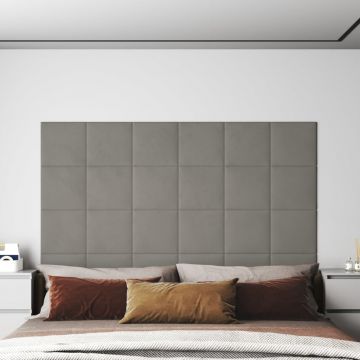 Стенни панели Zayn, 12 бр, светлосиви, 30x30 см, кадифе, 1,08 м²