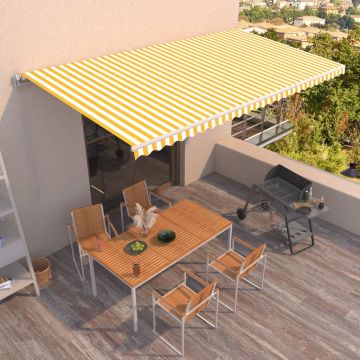 Ръчно прибиращ се сенник Kerrie, 600x350 см, жълто и бяло
