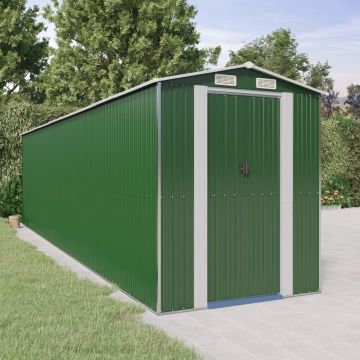 Градинска барака зелена 192x772x223 см поцинкована стомана