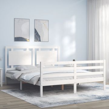 Рамка за легло с табла бяла 5FT King Size масивно дърво